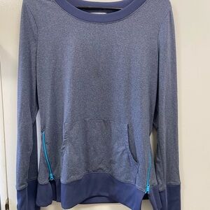 Aspire Medium Heather Blue crewneck Sweatshirt w side zippers in turquoise $39